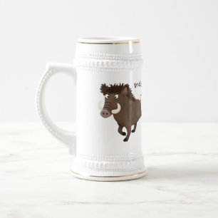 Funny wild boar razorback cartoon illustration beer stein