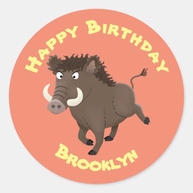 Funny wild boar razorback cartoon illustration cla classic round sticker (Front)