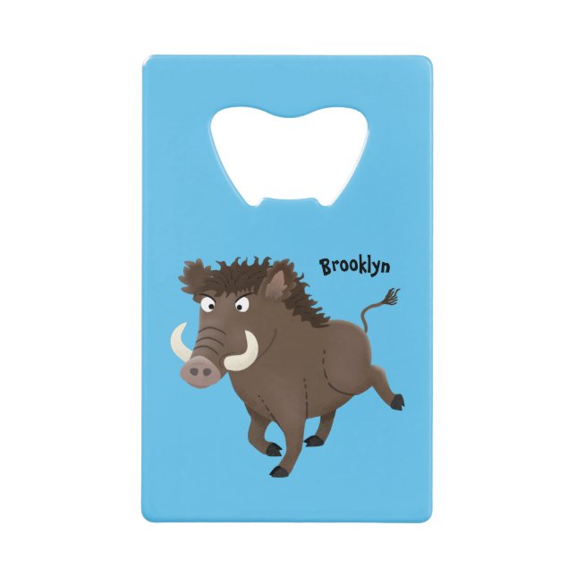 Funny wild boar razorback cartoon illustration  credit card bottle opener (Front)