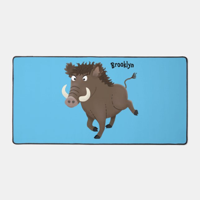 Funny wild boar razorback cartoon illustration desk mat (Front)