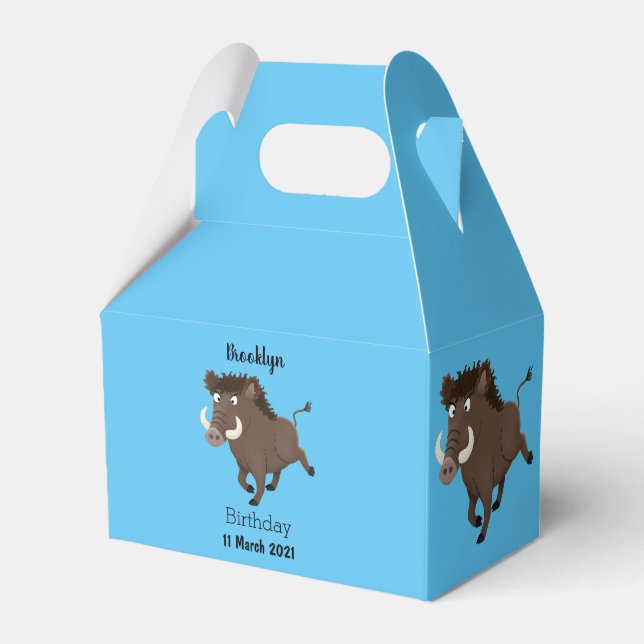 Funny wild boar razorback cartoon illustration favor box (Front Side)