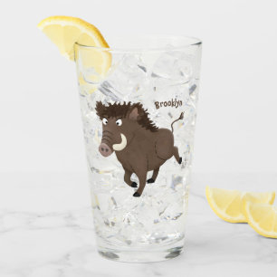 Funny wild boar razorback cartoon illustration glass
