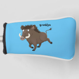 Funny wild boar razorback cartoon illustration golf head cover