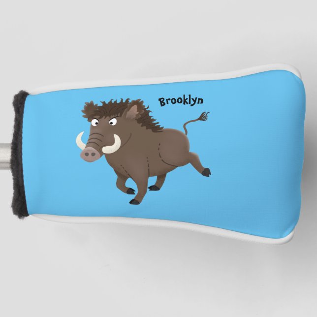 Funny wild boar razorback cartoon illustration golf head cover (Front)