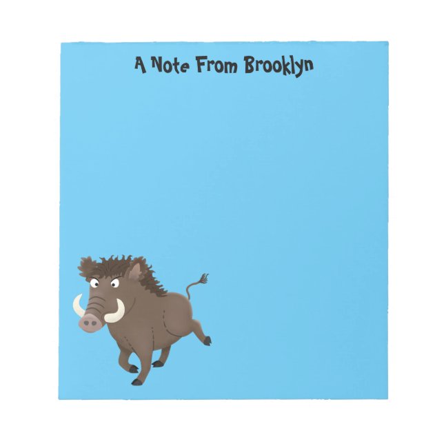 Funny wild boar razorback cartoon illustration notepad (Front)