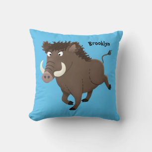 Funny wild boar razorback cartoon illustration throw pillow