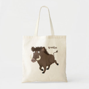 Funny wild boar razorback cartoon illustration tote bag