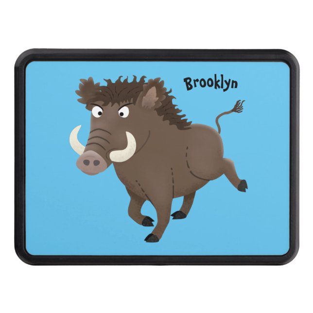 Funny wild boar razorback cartoon illustration trailer hitch cover (Front)