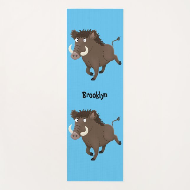 Funny wild boar razorback cartoon illustration yoga mat (Front)