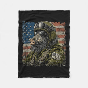 Funny Wild Hog Soldier for Military Lovers Fleece Blanket