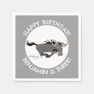 Funny wildebeest personalized cartoon birthday napkin