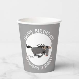 Funny wildebeest personalized cartoon birthday paper cups