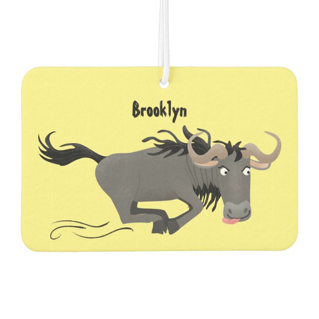 Funny wildebeest running cartoon illustration air freshener (Front)