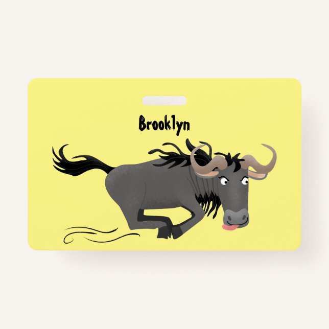 Funny wildebeest running cartoon illustration badge (Front)