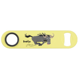 Funny wildebeest running cartoon illustration bar key
