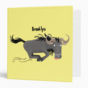 Funny wildebeest running cartoon illustration binder
