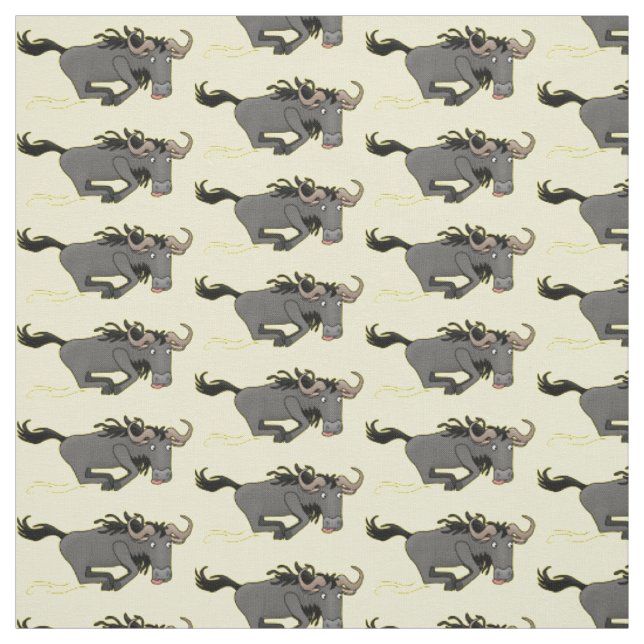Funny wildebeest running cartoon illustration fabric (Swatch)