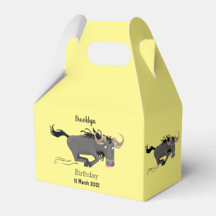 Funny wildebeest running cartoon illustration favor box