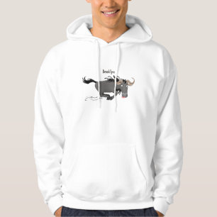 Funny wildebeest running cartoon illustration hoodie