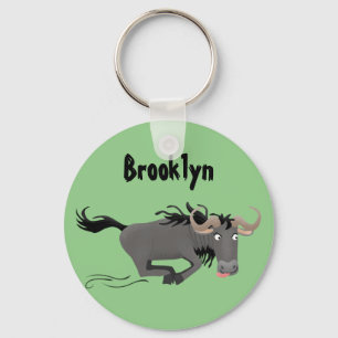 Funny wildebeest running cartoon illustration keychain