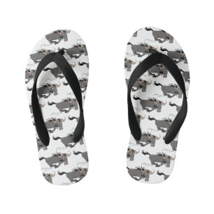 Funny wildebeest running cartoon illustration kid's flip flops
