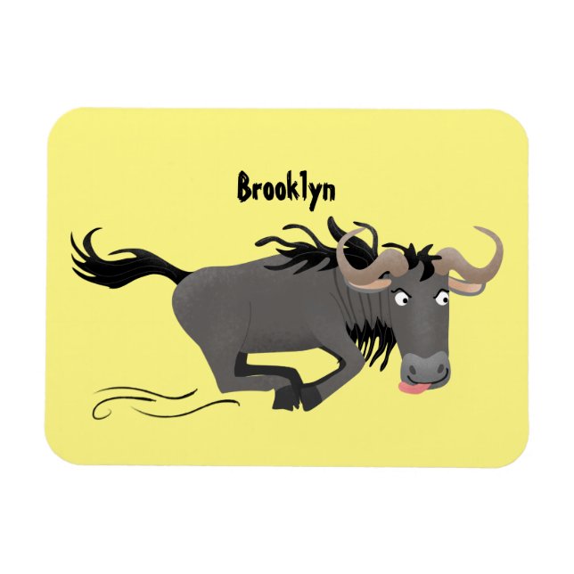 Funny wildebeest running cartoon illustration  magnet (Horizontal)