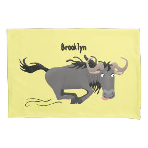 Funny wildebeest running cartoon illustration  pillowcase