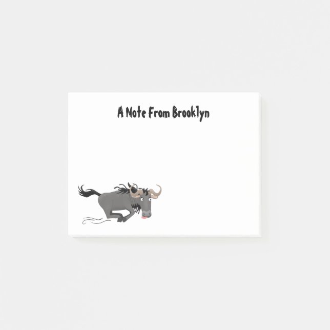 Funny wildebeest running cartoon illustration post-it notes (Front)