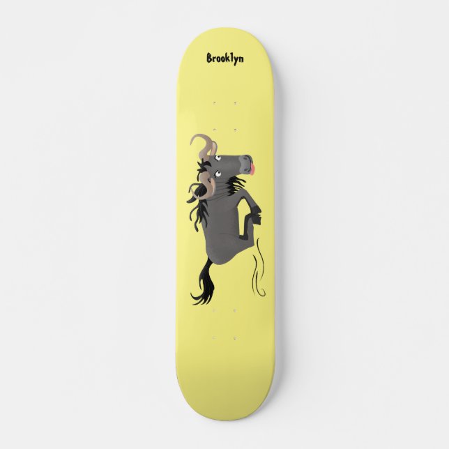 Funny wildebeest running cartoon illustration  skateboard (Front)