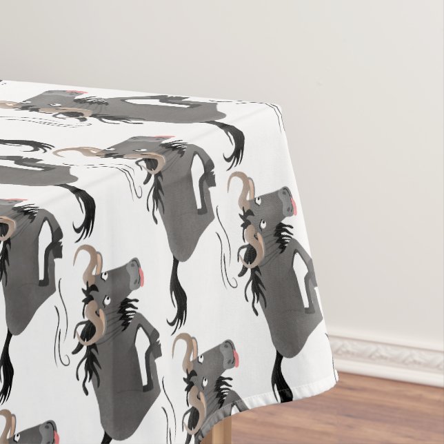 Funny wildebeest running cartoon illustration tablecloth (In Situ)