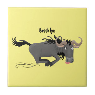 Funny wildebeest running cartoon illustration tile