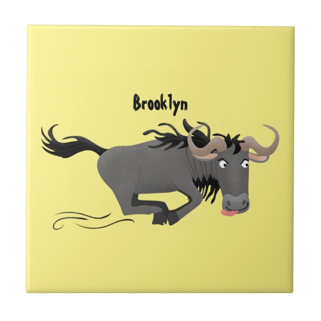 Funny wildebeest running cartoon illustration tile (Front)