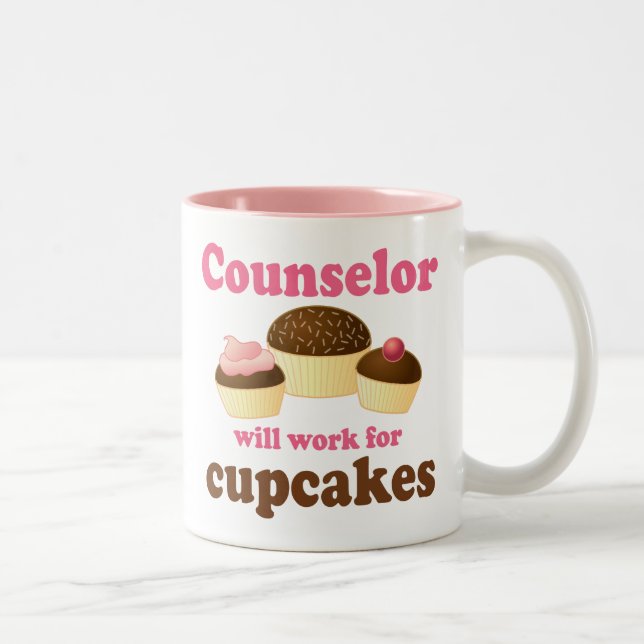 Funny Will Work for Cupcakes Counsellor Two-Tone Coffee Mug (Right)