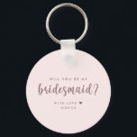 Funny Will you be my Bridesmaid Proposal Keychain<br><div class="desc">Surprise your best friends with a funny yet elegant bridesmaid proposal using this cute pink script calligraphy keychain. Designed with a minimalist, boho-chic, and vintage-inspired aesthetic, this "Now Act Surprised Like You Had No Idea This Was Coming" bridesmaid proposal keychain is the perfect way to pop the question in style....</div>