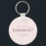 Funny Will you be my Bridesmaid Proposal Keychain<br><div class="desc">Surprise your best friends with a funny yet elegant bridesmaid proposal using this cute pink script calligraphy keychain. Designed with a minimalist, boho-chic, and vintage-inspired aesthetic, this "Now Act Surprised Like You Had No Idea This Was Coming" bridesmaid proposal keychain is the perfect way to pop the question in style....</div>
