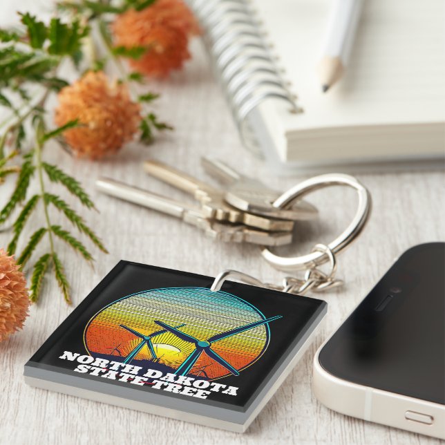 Funny Wind Turbines State Tree Keychain (Front Right)