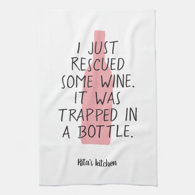 Funny Wine Bottle Saying Name Rosé Pink Black Nice Kitchen Towel (Vertical)