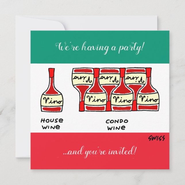 Funny Wine Cartoon Condo Warming Humourous Tasting Invitation (Front)