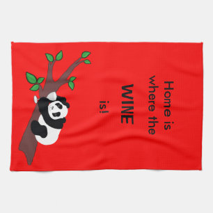Funny Wine Drinking Panda Bear in Tree Kitchen Towel