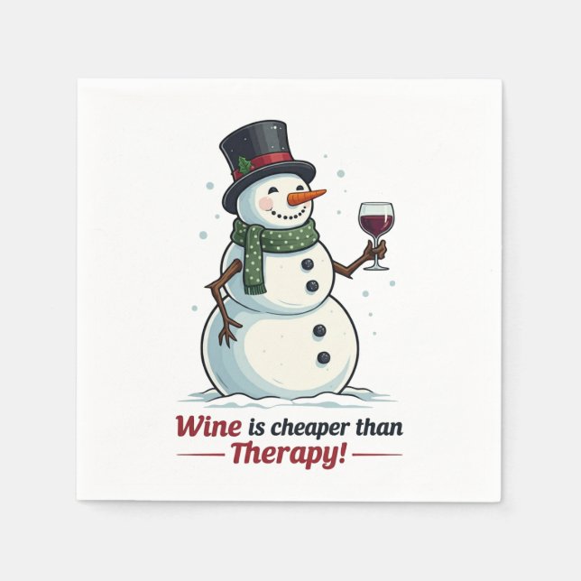 Funny wine drinking snowman Holiday party  Napkin (Front)