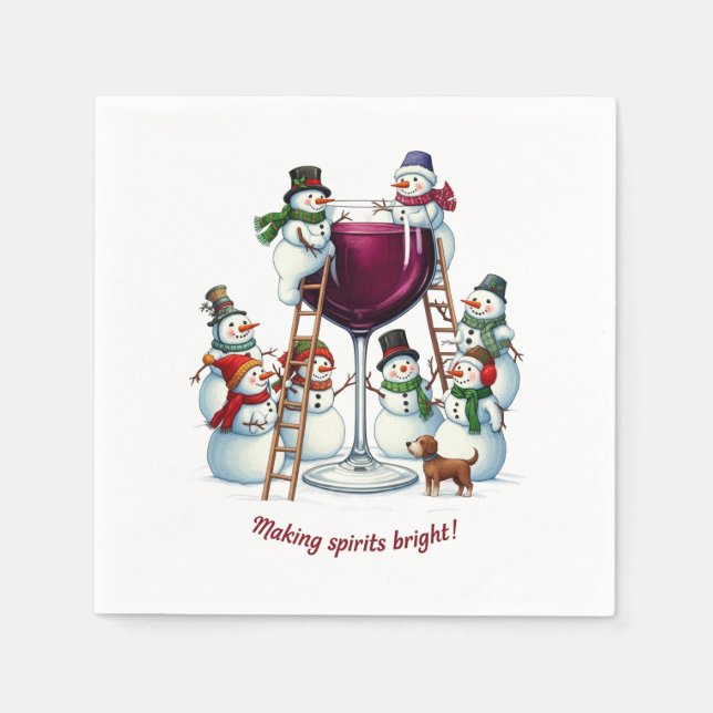 Funny wine drinking snowman Holiday party  Napkin (Front)
