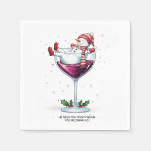 Funny wine drinking snowman Holiday party  Napkin