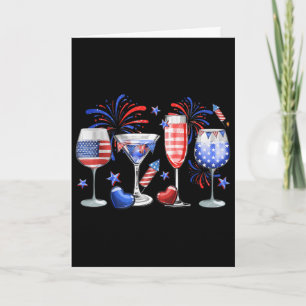 Funny Wine Gl Red White Blue Firework Happy 4th Of Card