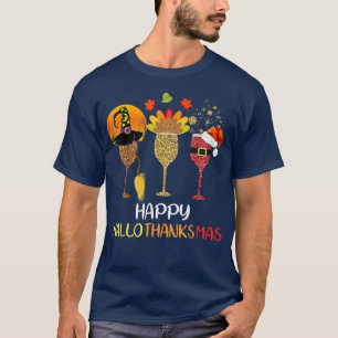 Funny Wine Hallothanksmas Halloween Christmas Than T-Shirt