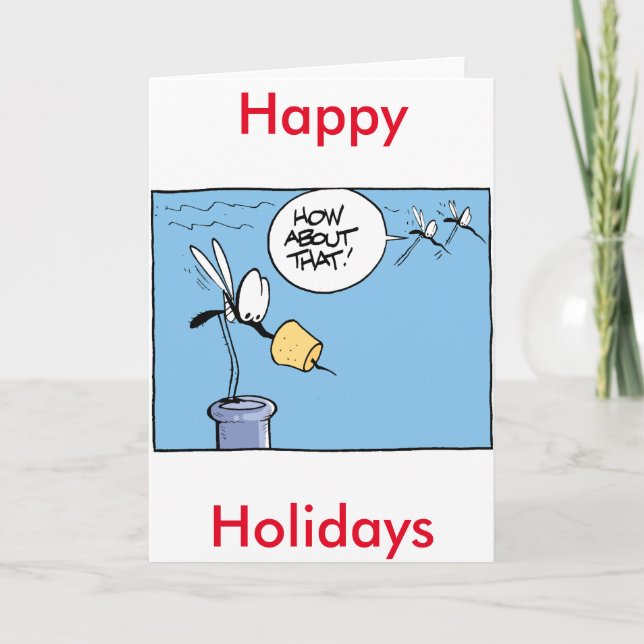 Funny Wine Holiday Cartoon Card (Front)