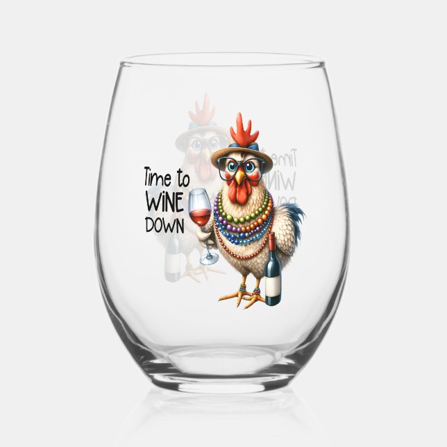 Funny Wine Lover/Chicken  Stemless Wine Glass (Front)
