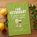 Funny Wine Quote - I drink wine on my patio Kitchen Towel<br><div class="desc">A little drinking humour that you can pass on to your wine loving girlfriends. Make them laugh with this humourous gag gift or white elephant. I am outdoorsy - I drink wine on my patio.</div>