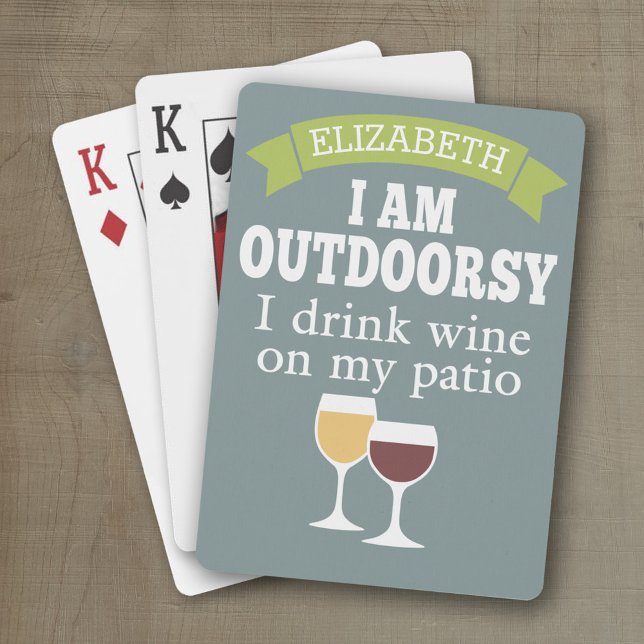 Funny Wine Quote with Custom Name Playing Cards (Personalized playing cards with a funny wine saying - great for a party)
