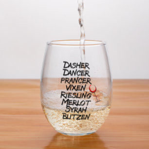 Funny Wine Reindeer Names Christmas Holiday Stemless Wine Glass