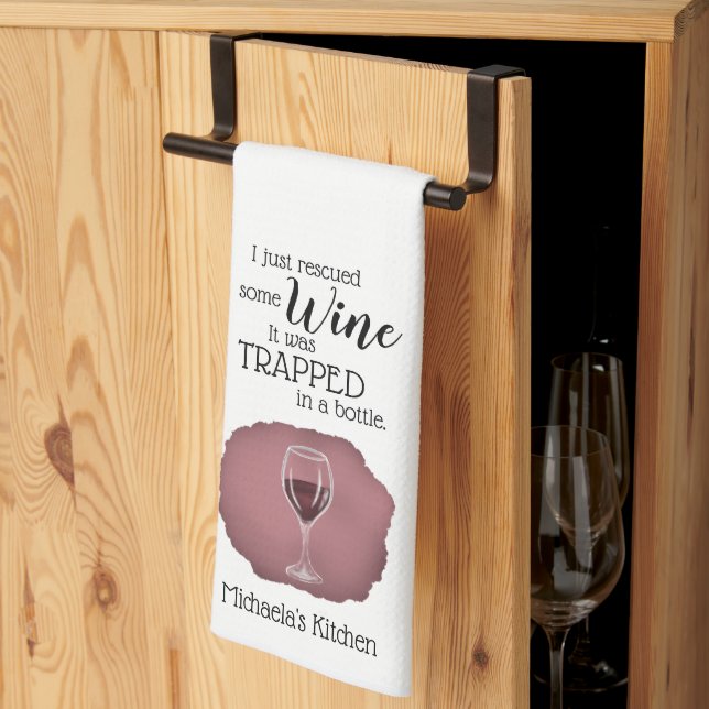 Funny Wine Saying Quote Rescued From Bottle Kitchen Towel (Thirds Fold)